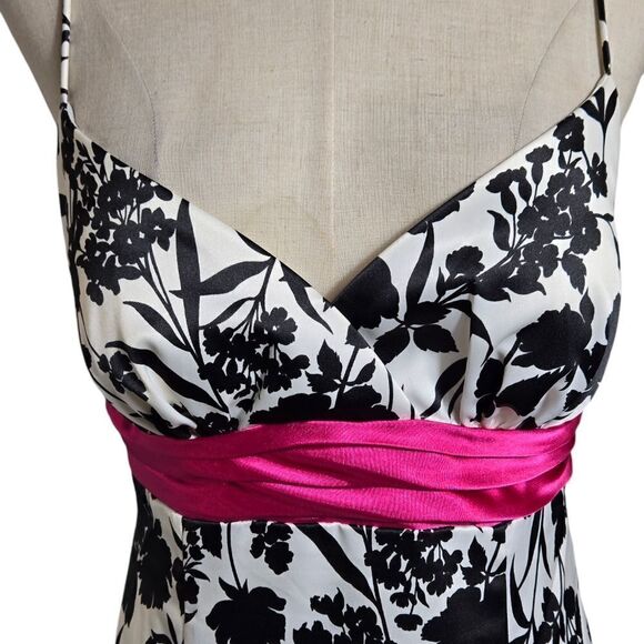 Cache Black White Floral Print Pink Trumpet Evening Gown Formal Dress Size 8 - Picture 2 of 6